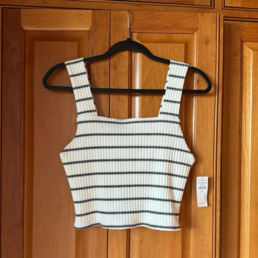 White Square Neck Tank Top with Black Stripes
